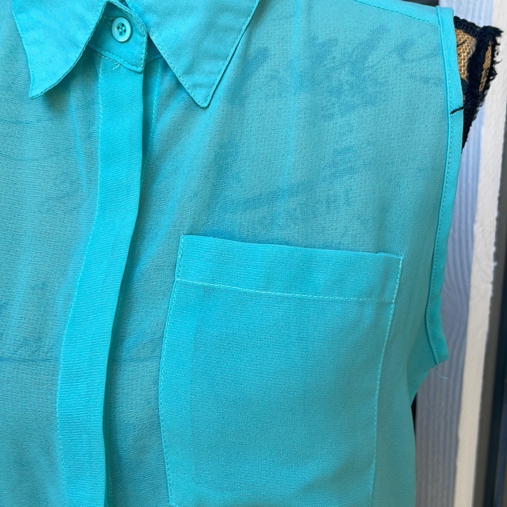Anthropologie Teal Sheer Tunic - Picture 2 of 4